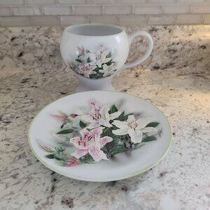 Lena Liu Porcelain Mug & Saucer Set With Lily Floral Design